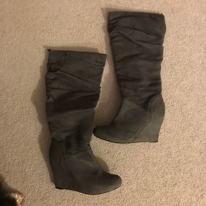 Gray slouchy wedge boots